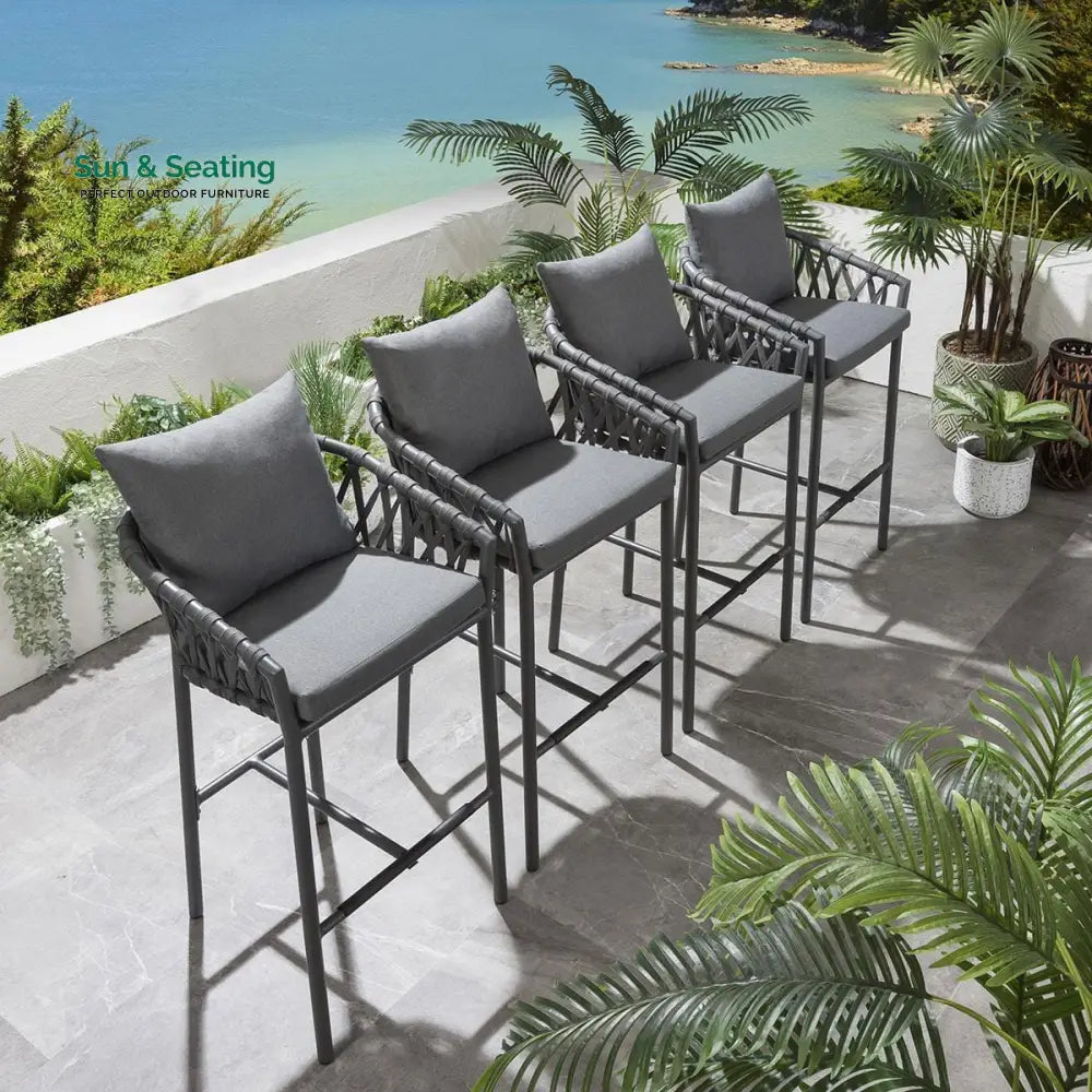 Paca Outdoor Patio Bar Chair 4 Chairs For Balcony Braided &amp; Rope Bar Sets