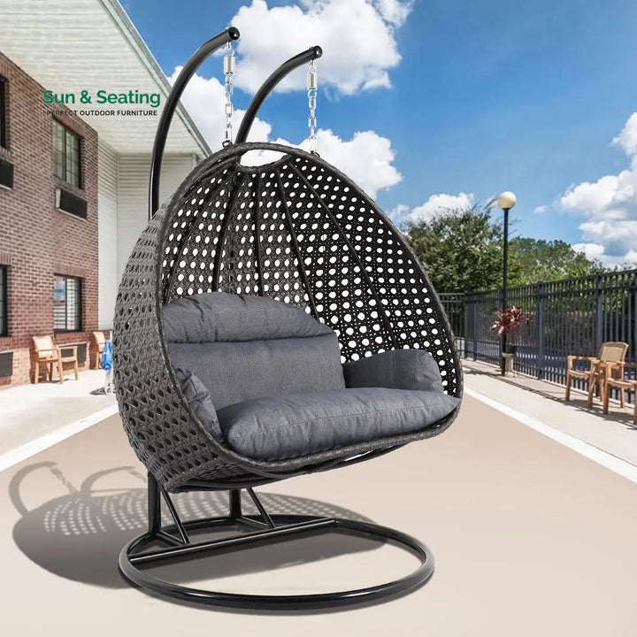 Paccio Double Seater Hanging Swing With Stand For Balcony Garden Swing (Dark Grey) Charcoal Blue Swings