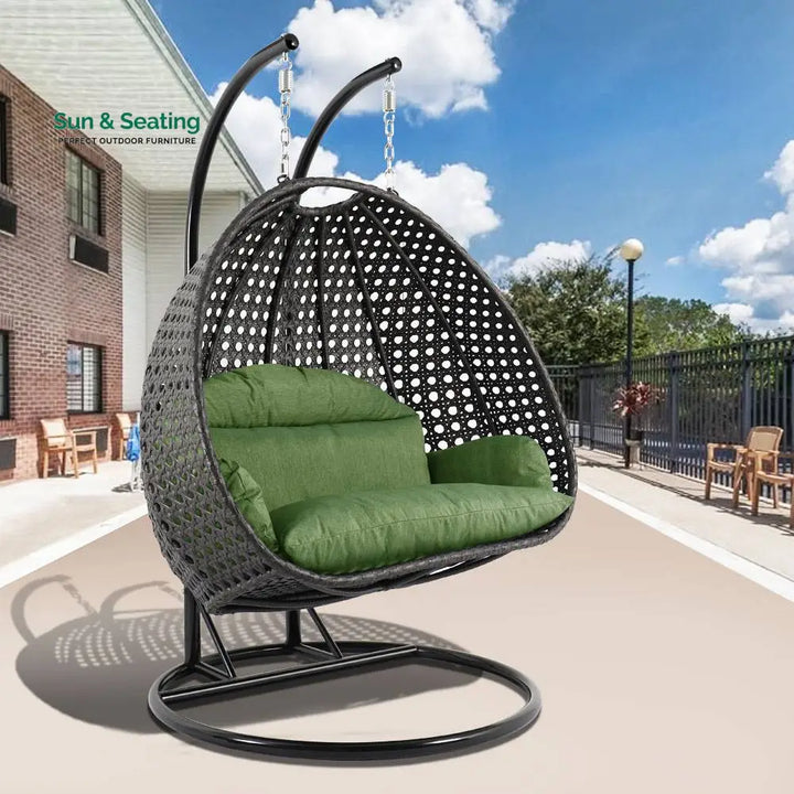 Paccio Double Seater Hanging Swing With Stand For Balcony Garden Swing (Dark Grey) Dark Green Swings