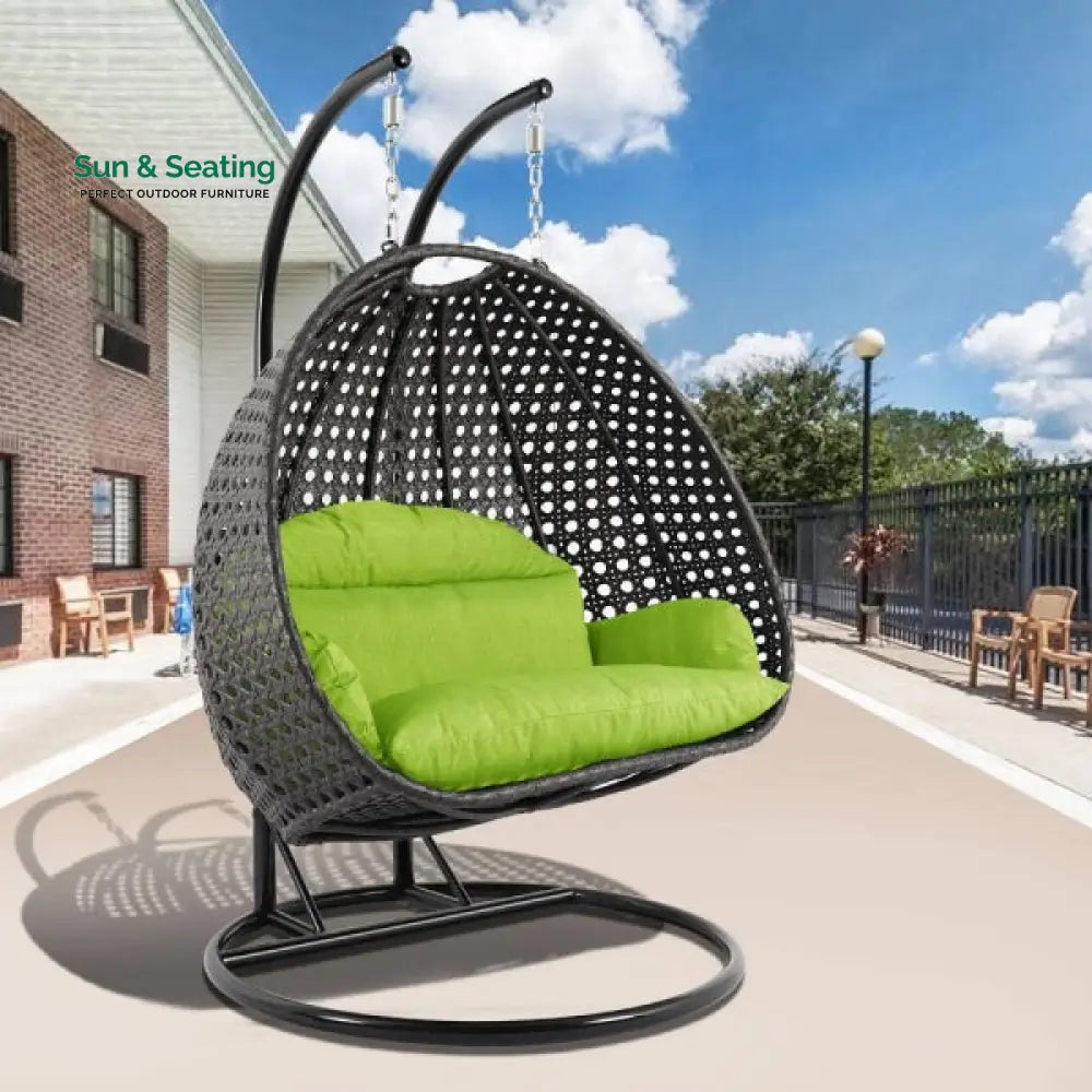 Paccio Double Seater Hanging Swing With Stand For Balcony Garden Swing (Dark Grey) Light Green Swings