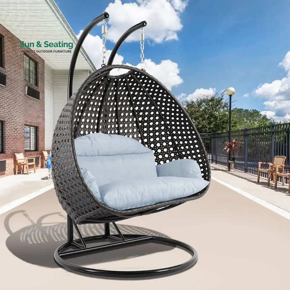 Paccio Double Seater Hanging Swing With Stand For Balcony Garden Swing (Dark Grey) Light Grey Swings