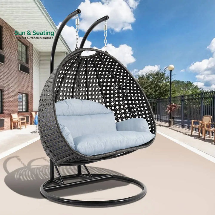Paccio Double Seater Hanging Swing With Stand For Balcony Garden Swing (Dark Grey) Light Grey Swings