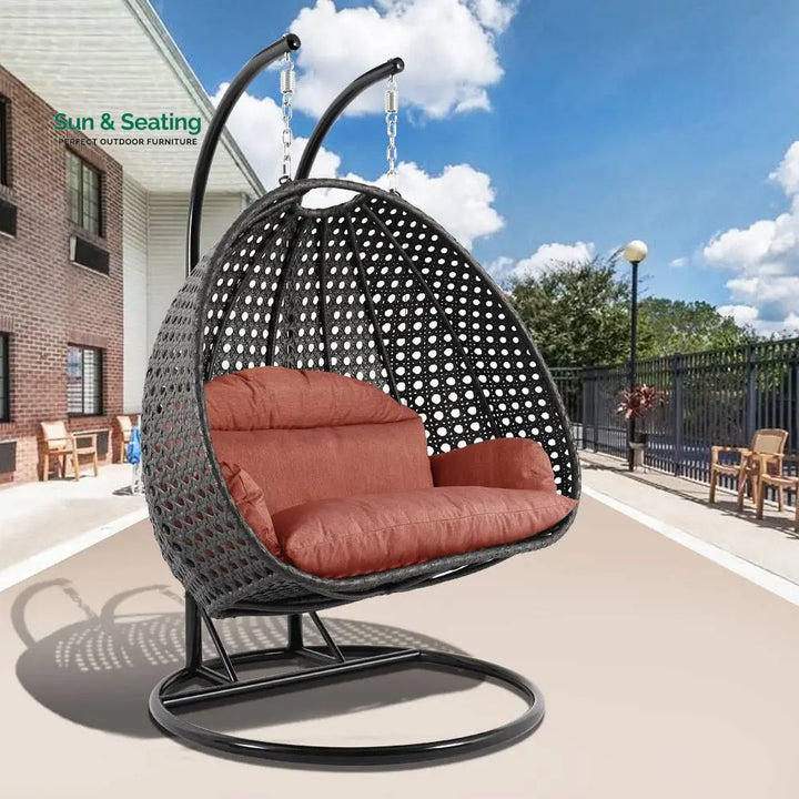 Paccio Double Seater Hanging Swing With Stand For Balcony Garden Swing (Dark Grey) Dark Orange Swings