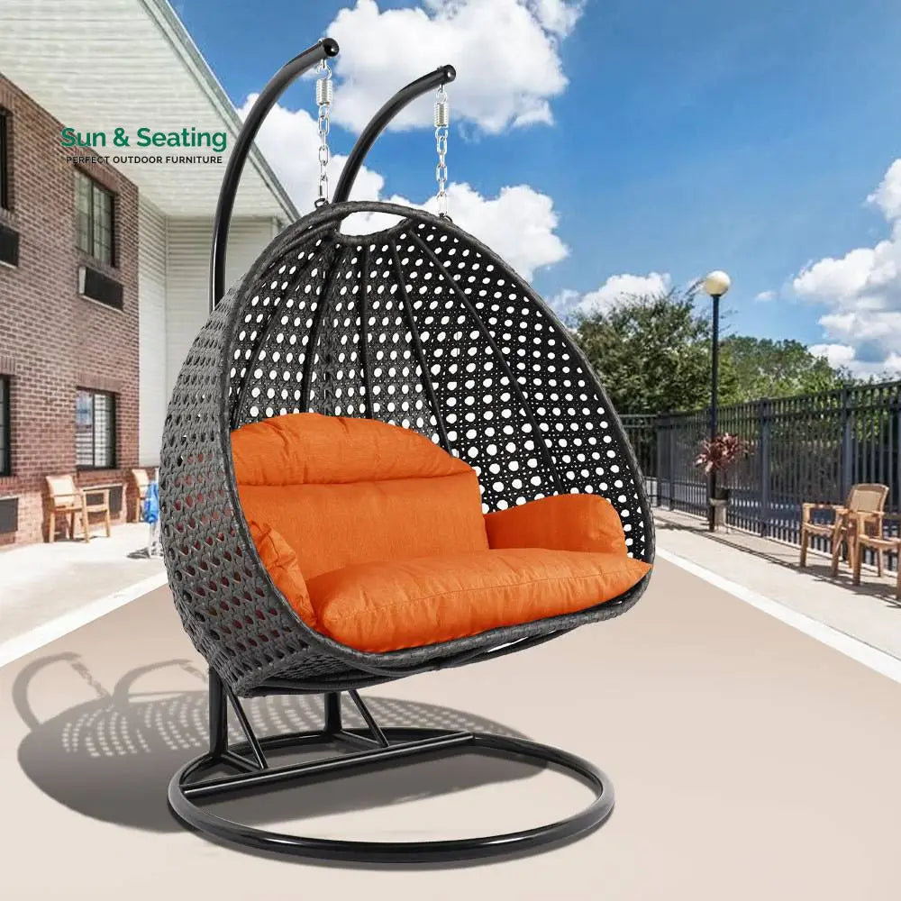 Paccio Double Seater Hanging Swing With Stand For Balcony Garden Swing (Dark Grey) Orange Swings