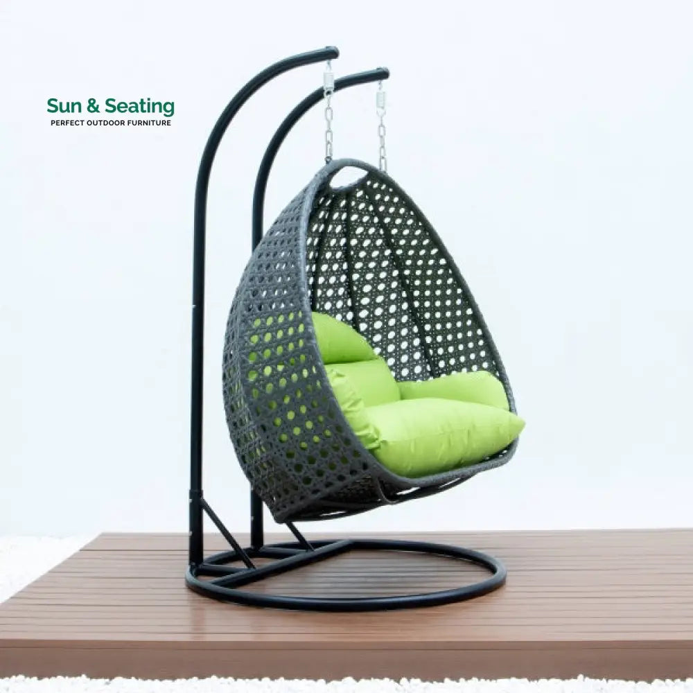 Paccio Double Seater Hanging Swing With Stand For Balcony Garden Swing (Dark Grey) Swings
