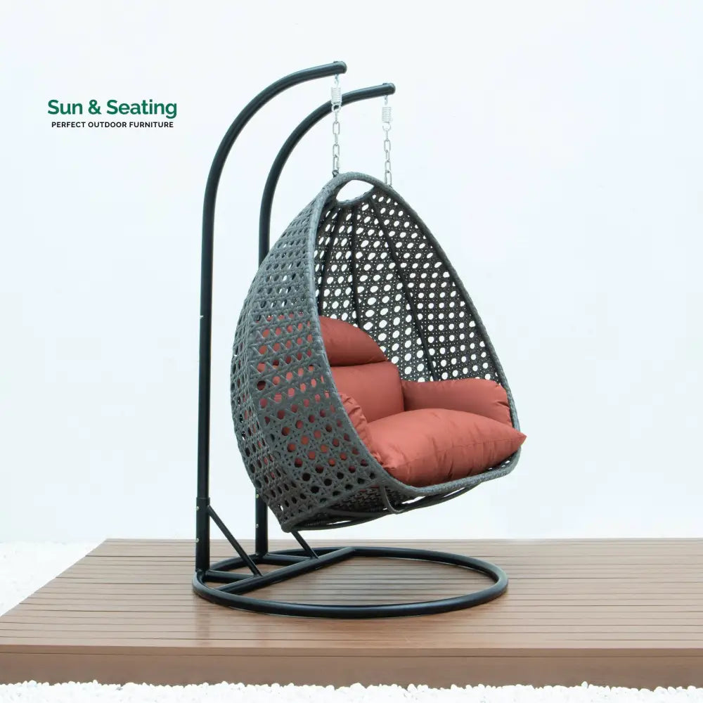 Paccio Double Seater Hanging Swing With Stand For Balcony Garden Swing (Dark Grey) Swings