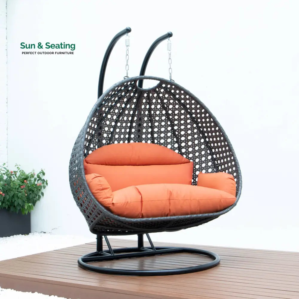 Paccio Double Seater Hanging Swing With Stand For Balcony Garden Swing (Dark Grey) Swings