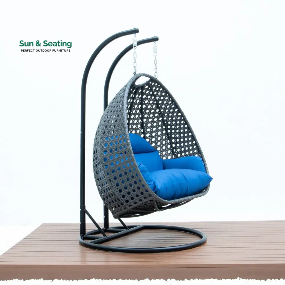 Paccio Double Seater Hanging Swing With Stand For Balcony Garden Swing (Dark Grey) Swings
