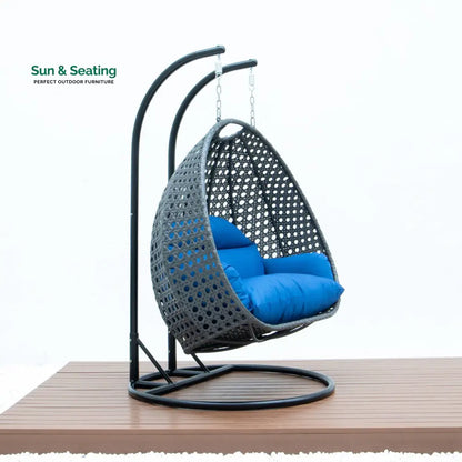 Paccio Double Seater Hanging Swing With Stand For Balcony Garden Swing (Dark Grey) Swings