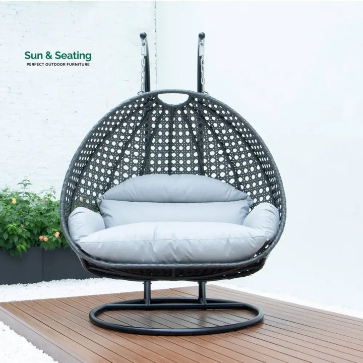 Paccio Double Seater Hanging Swing With Stand For Balcony Garden Swing (Dark Grey) Swings