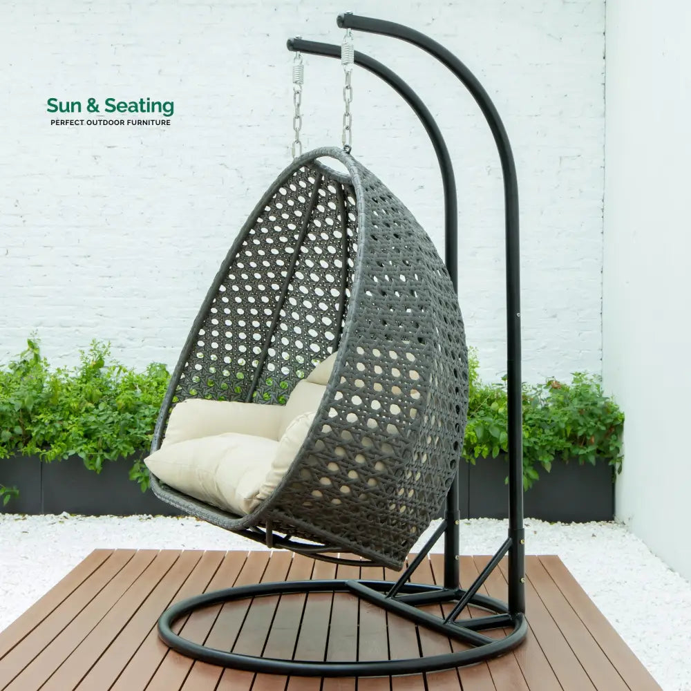 Paccio Double Seater Hanging Swing With Stand For Balcony Garden Swing (Dark Grey) Swings
