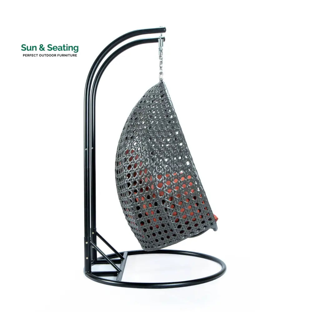 Paccio Double Seater Hanging Swing With Stand For Balcony Garden Swing (Dark Grey) Swings