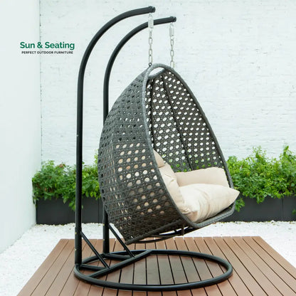 Paccio Double Seater Hanging Swing With Stand For Balcony Garden Swing (Dark Grey) Swings