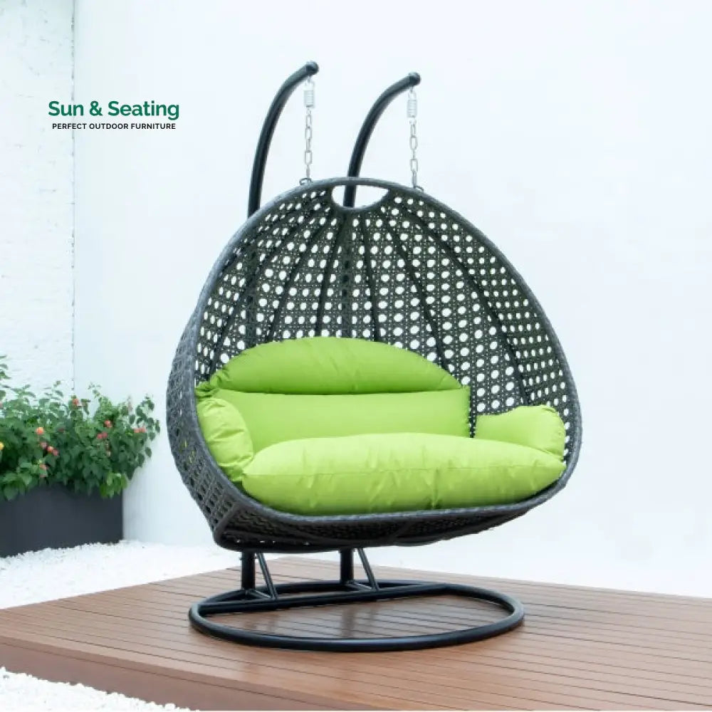 Paccio Double Seater Hanging Swing With Stand For Balcony Garden Swing (Dark Grey) Swings