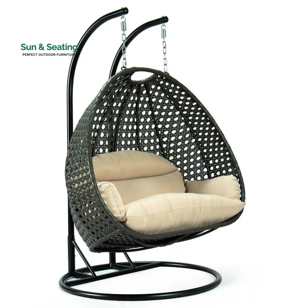 Paccio Double Seater Hanging Swing With Stand For Balcony Garden Swing (Dark Grey) Swings