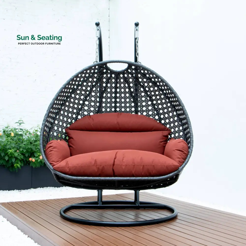 Paccio Double Seater Hanging Swing With Stand For Balcony Garden Swing (Dark Grey) Swings
