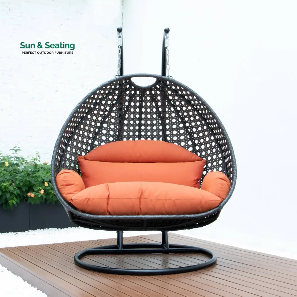 Paccio Double Seater Hanging Swing With Stand For Balcony Garden Swing (Dark Grey) Swings