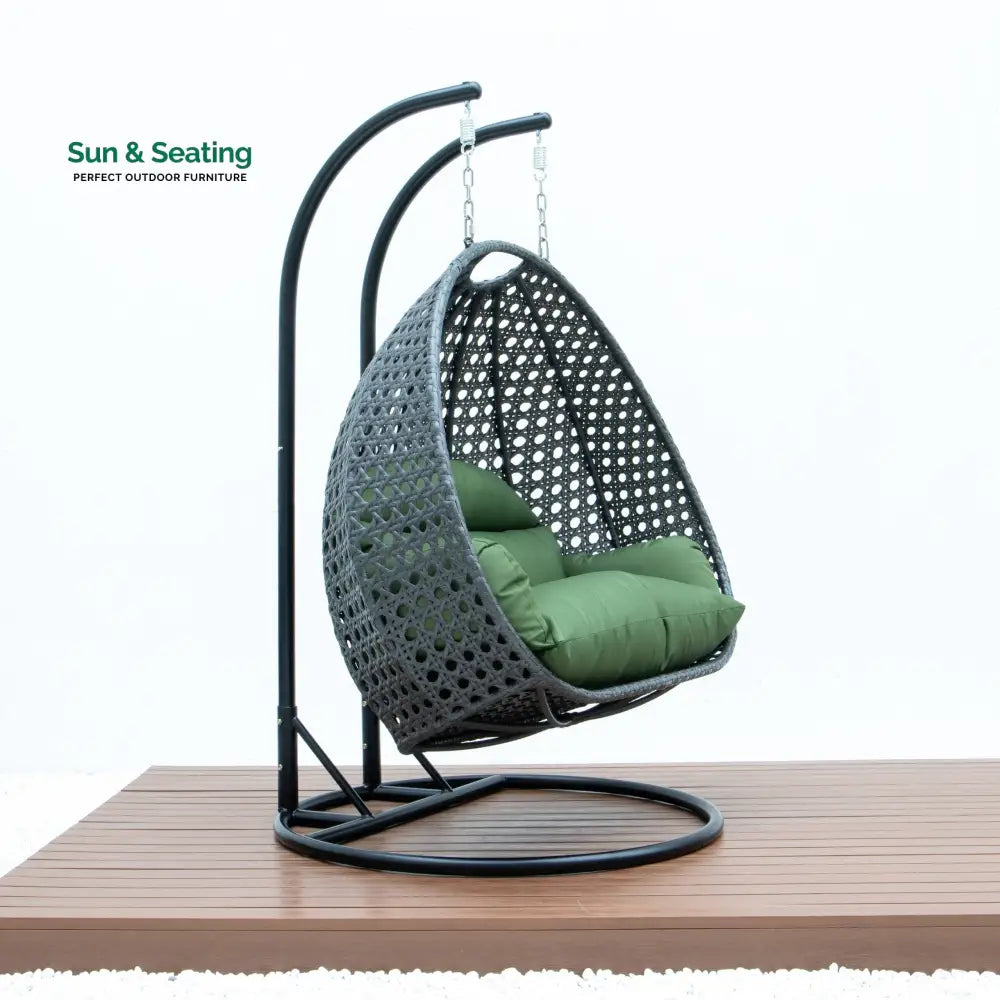 Paccio Double Seater Hanging Swing With Stand For Balcony Garden Swing (Dark Grey) Swings