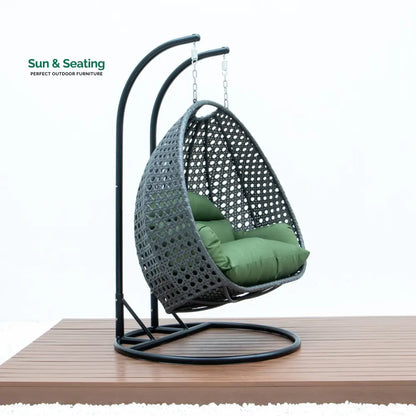 Paccio Double Seater Hanging Swing With Stand For Balcony Garden Swing (Dark Grey) Swings