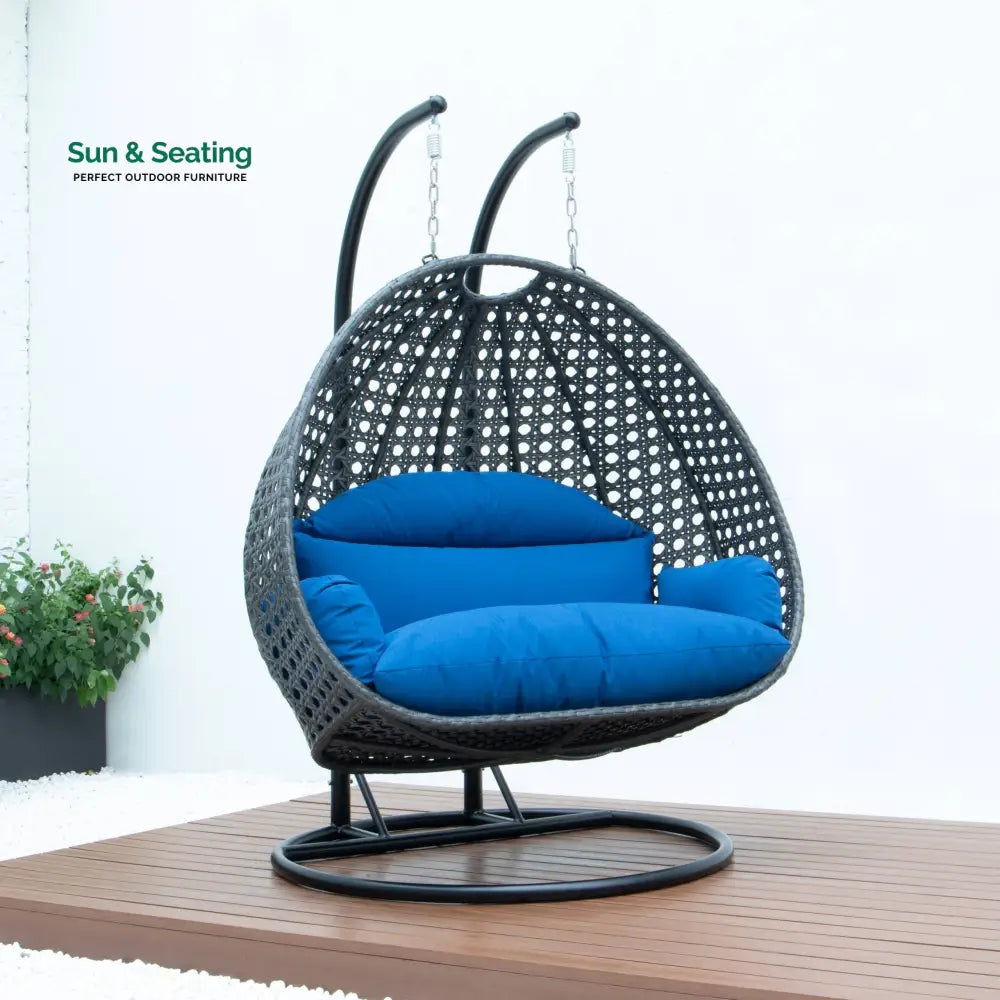 Paccio Double Seater Hanging Swing With Stand For Balcony Garden Swing (Dark Grey) Swings