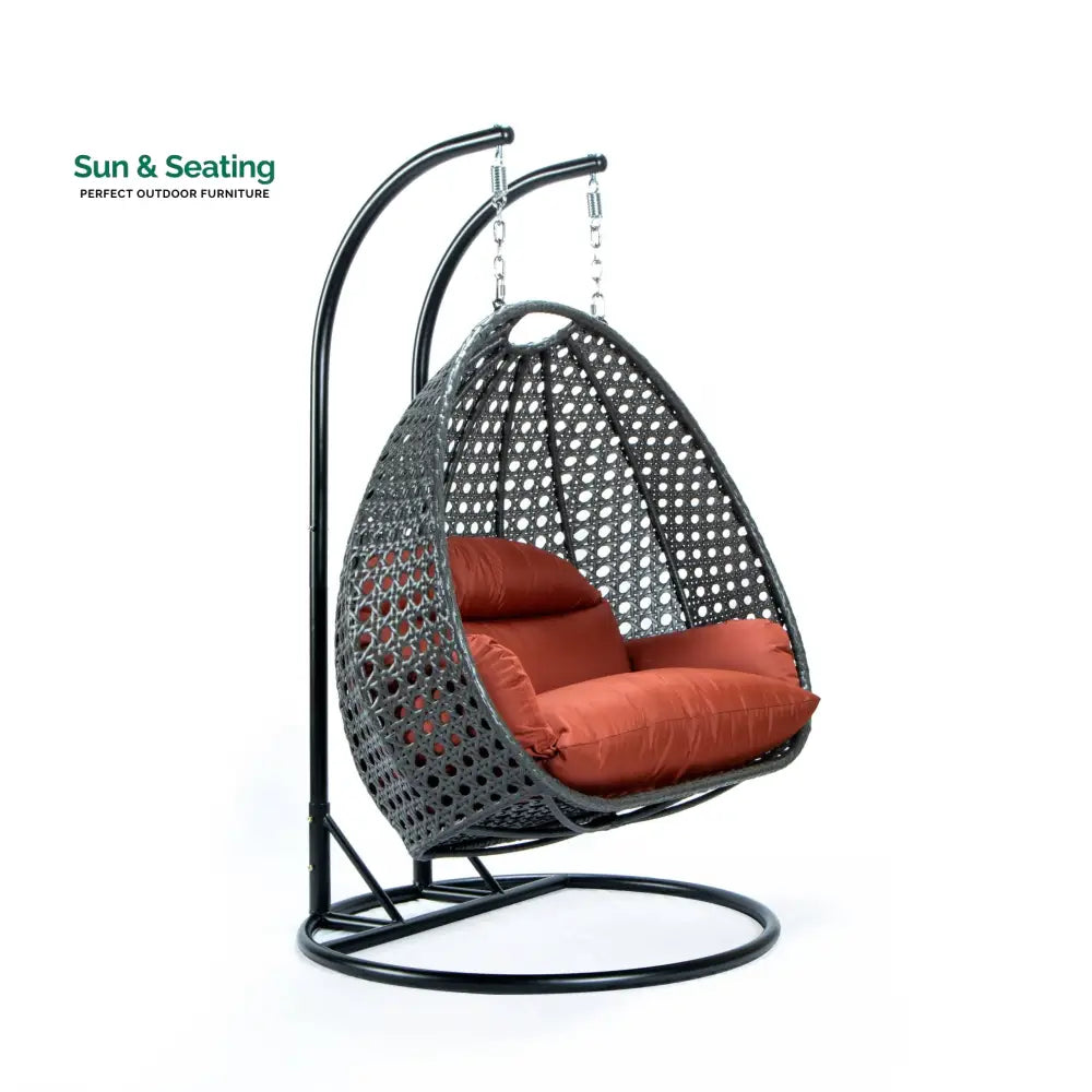 Paccio Double Seater Hanging Swing With Stand For Balcony Garden Swing (Dark Grey) Swings