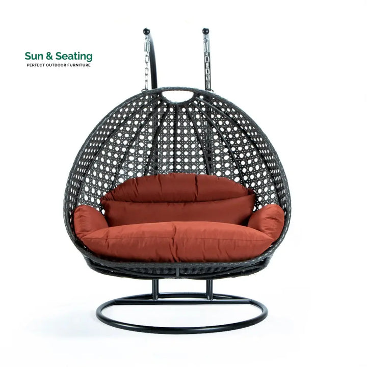 Paccio Double Seater Hanging Swing With Stand For Balcony Garden Swing (Dark Grey) Swings