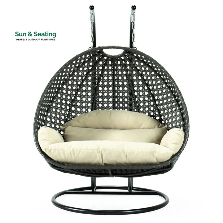Paccio Double Seater Hanging Swing With Stand For Balcony Garden Swing (Dark Grey) Swings