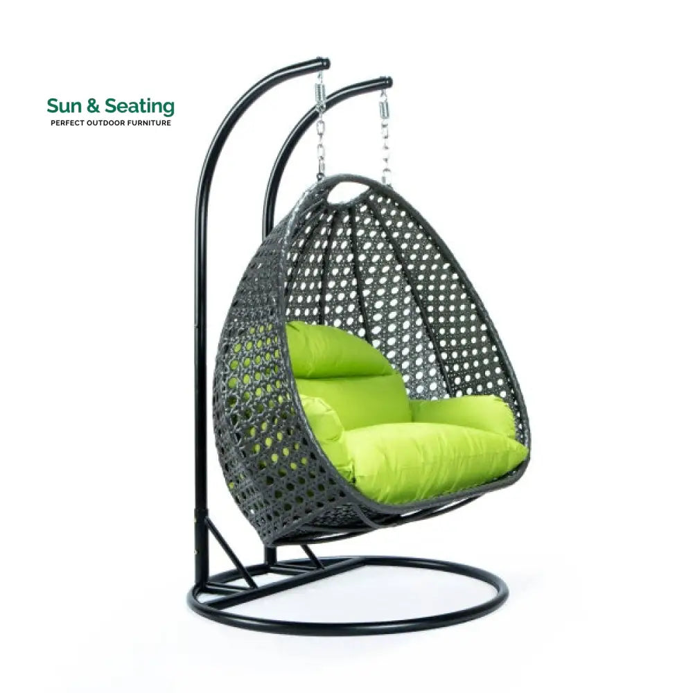 Paccio Double Seater Hanging Swing With Stand For Balcony Garden Swing (Dark Grey) Swings