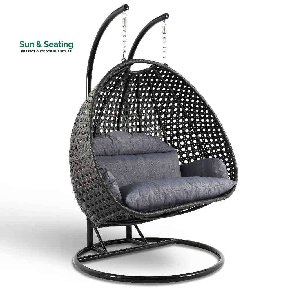 Paccio Double Seater Hanging Swing With Stand For Balcony Garden Swing (Dark Grey) Swings