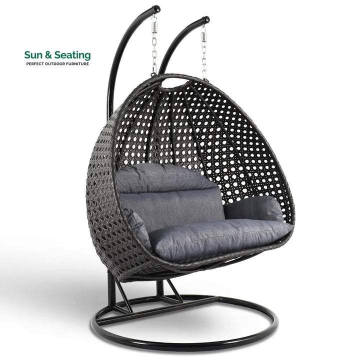 Paccio Double Seater Hanging Swing With Stand For Balcony Garden Swing (Dark Grey) Swings