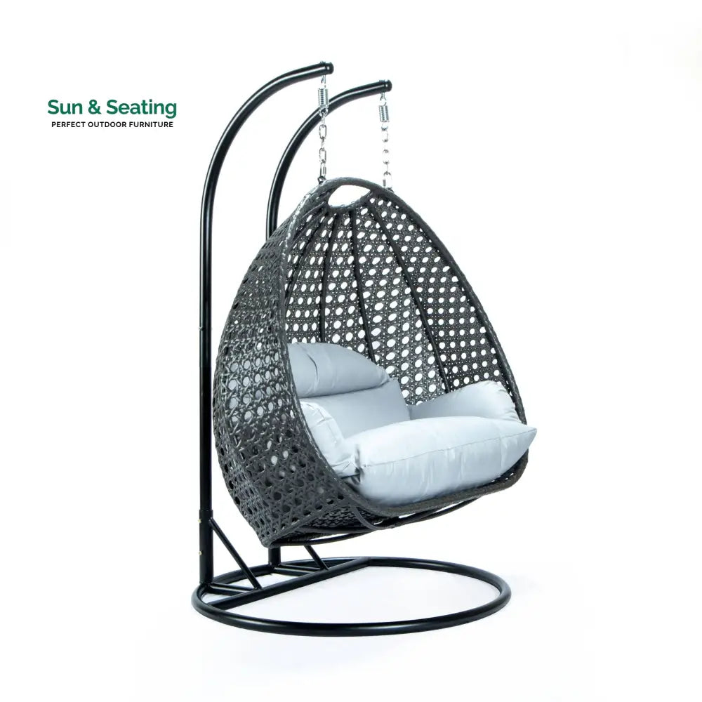 Paccio Double Seater Hanging Swing With Stand For Balcony Garden Swing (Dark Grey) Swings