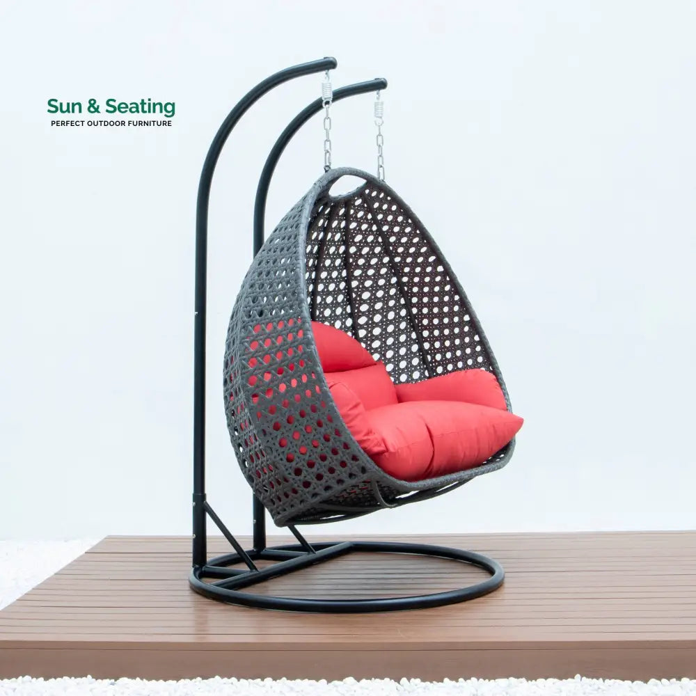 Paccio Double Seater Hanging Swing With Stand For Balcony Garden Swing (Dark Grey) Swings