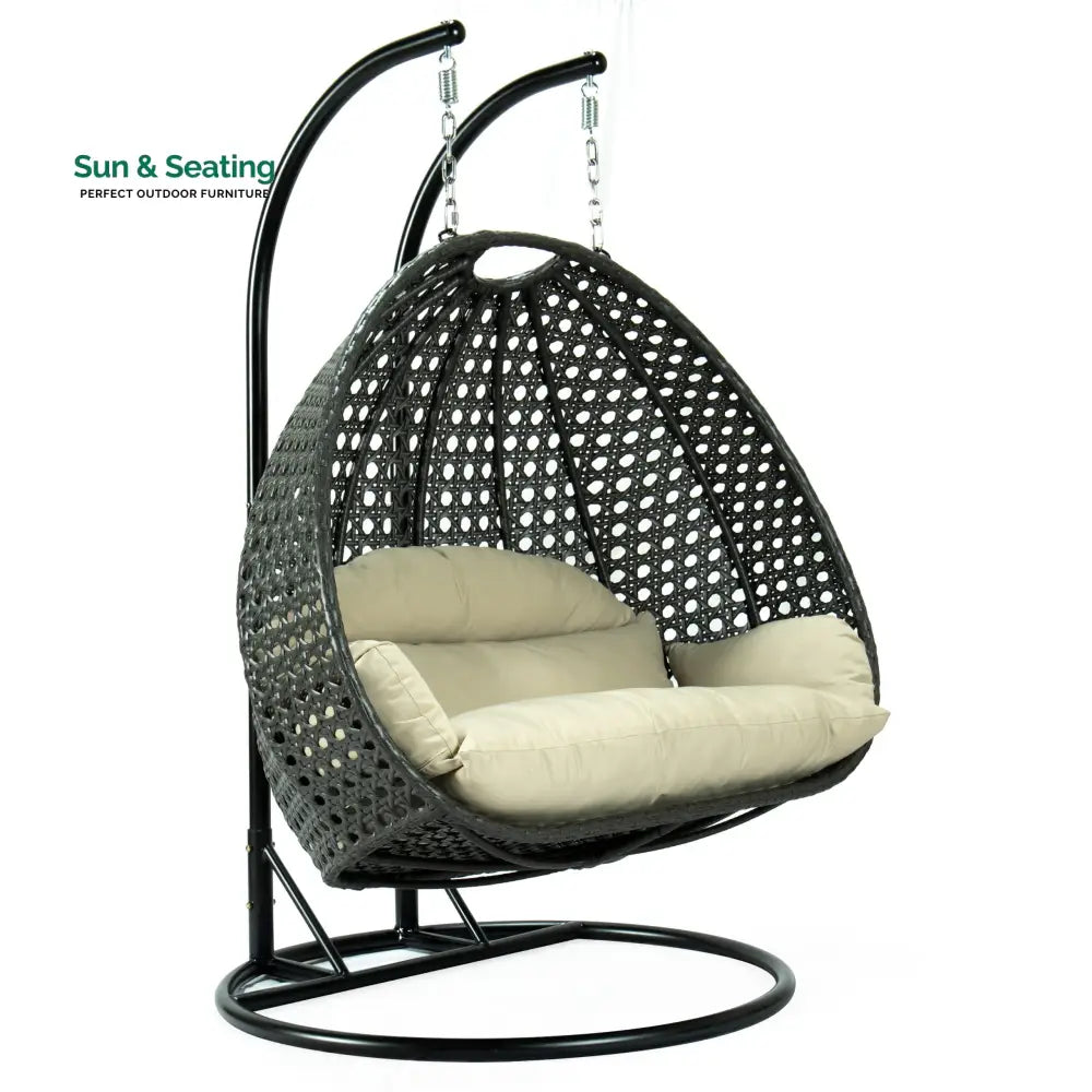 Paccio Double Seater Hanging Swing With Stand For Balcony Garden Swing (Dark Grey) Swings