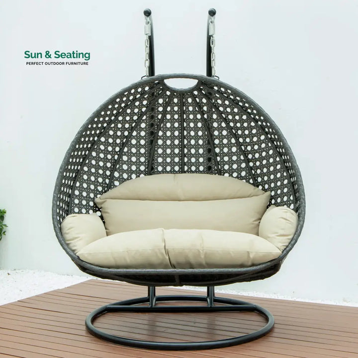 Paccio Double Seater Hanging Swing With Stand For Balcony Garden Swing (Dark Grey) Swings