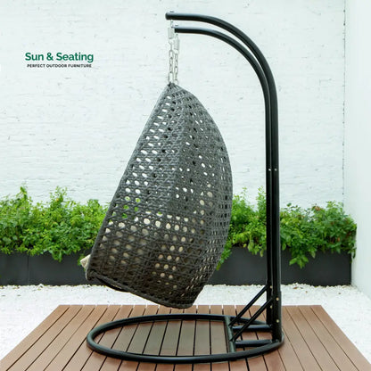 Paccio Double Seater Hanging Swing With Stand For Balcony Garden Swing (Dark Grey) Swings