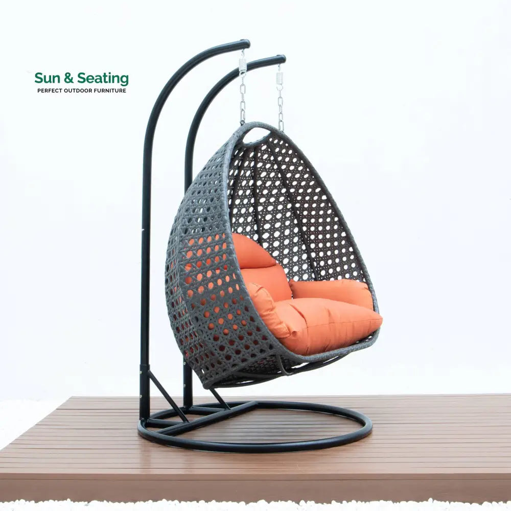 Paccio Double Seater Hanging Swing With Stand For Balcony Garden Swing (Dark Grey) Swings