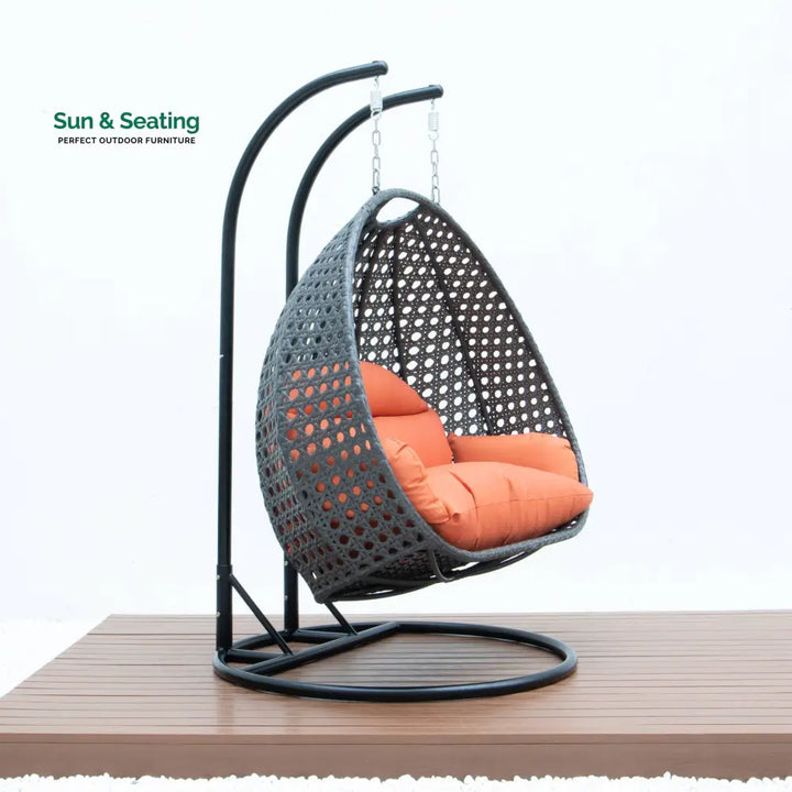 Paccio Double Seater Hanging Swing With Stand For Balcony Garden Swing (Dark Grey) Swings