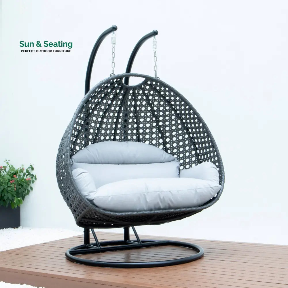 Paccio Double Seater Hanging Swing With Stand For Balcony Garden Swing (Dark Grey) Swings