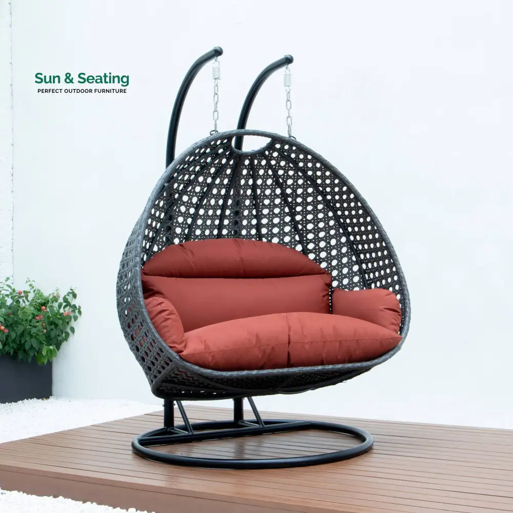 Paccio Double Seater Hanging Swing With Stand For Balcony Garden Swing (Dark Grey) Swings