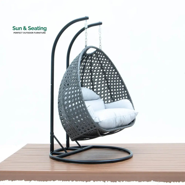 Paccio Double Seater Hanging Swing With Stand For Balcony Garden Swing (Dark Grey) Swings