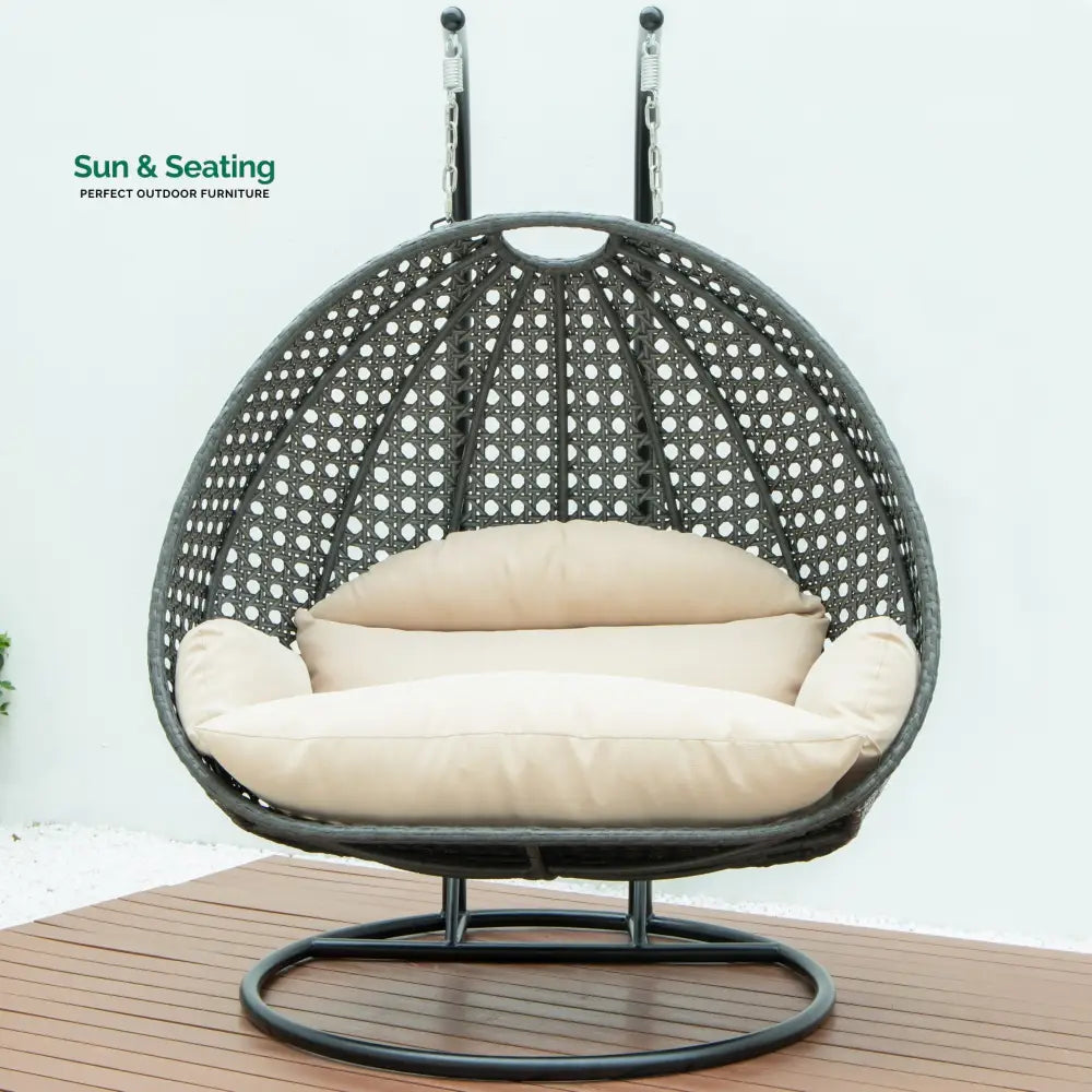 Paccio Double Seater Hanging Swing With Stand For Balcony Garden Swing (Dark Grey) Swings