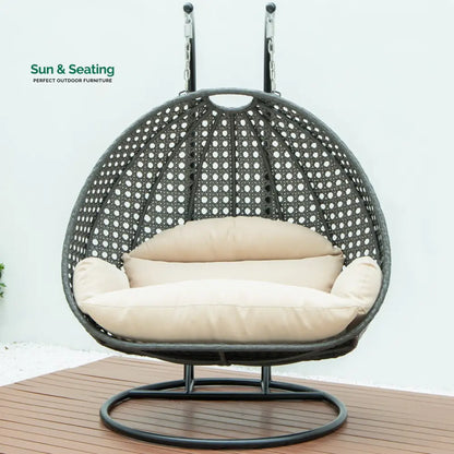 Paccio Double Seater Hanging Swing With Stand For Balcony Garden Swing (Dark Grey) Swings