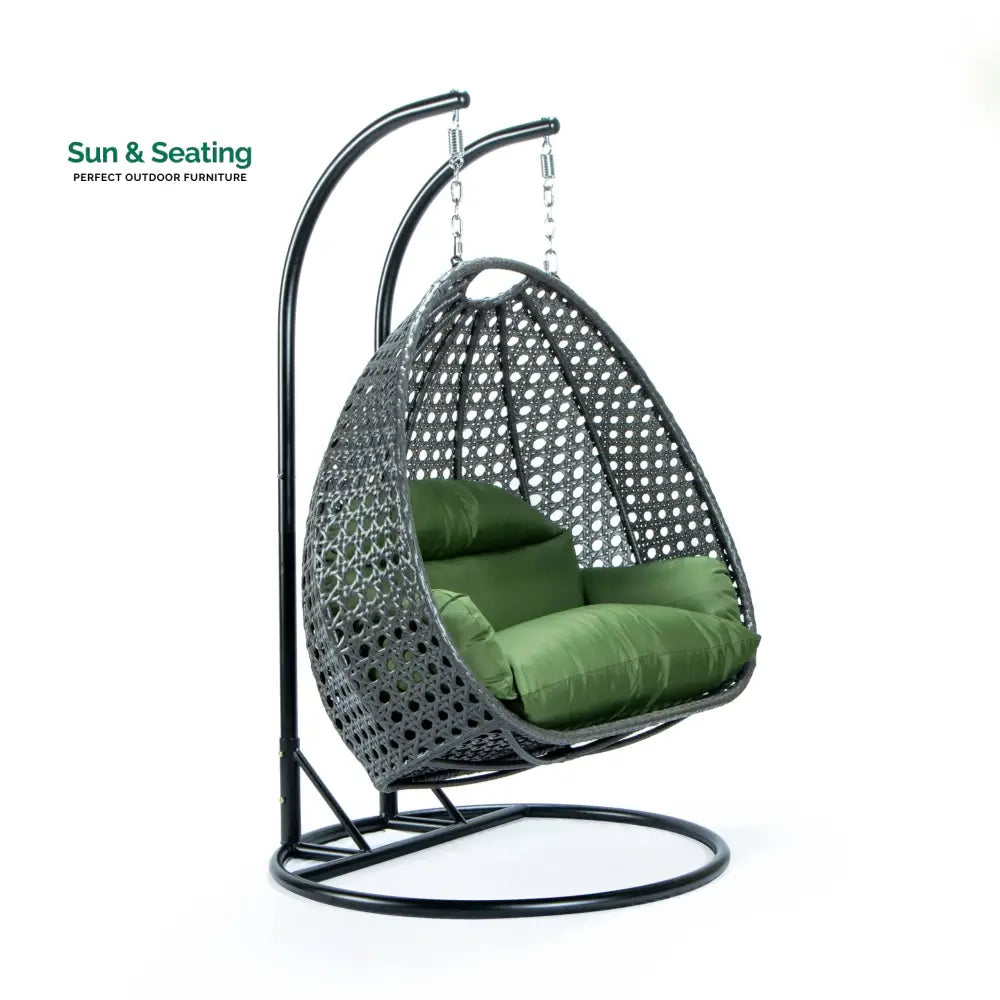 Paccio Double Seater Hanging Swing With Stand For Balcony Garden Swing (Dark Grey) Swings