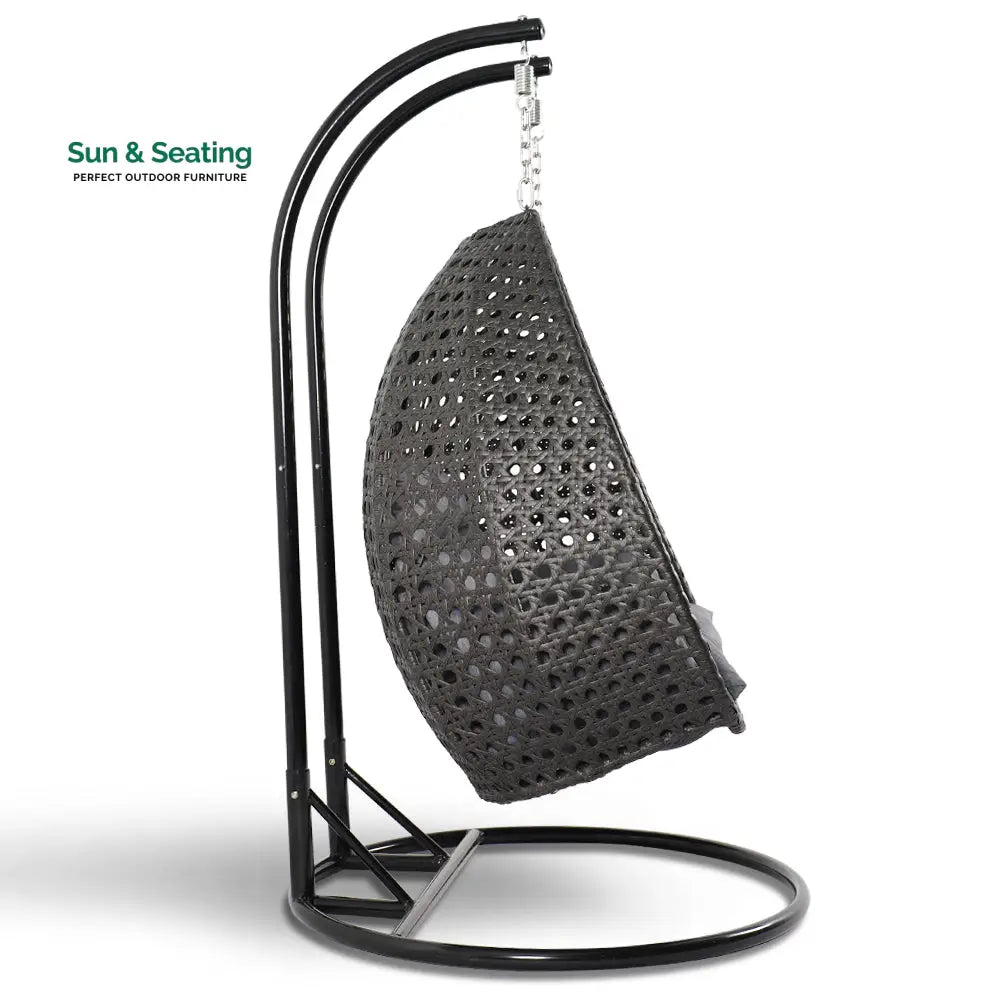Paccio Double Seater Hanging Swing With Stand For Balcony Garden Swing (Dark Grey) Swings