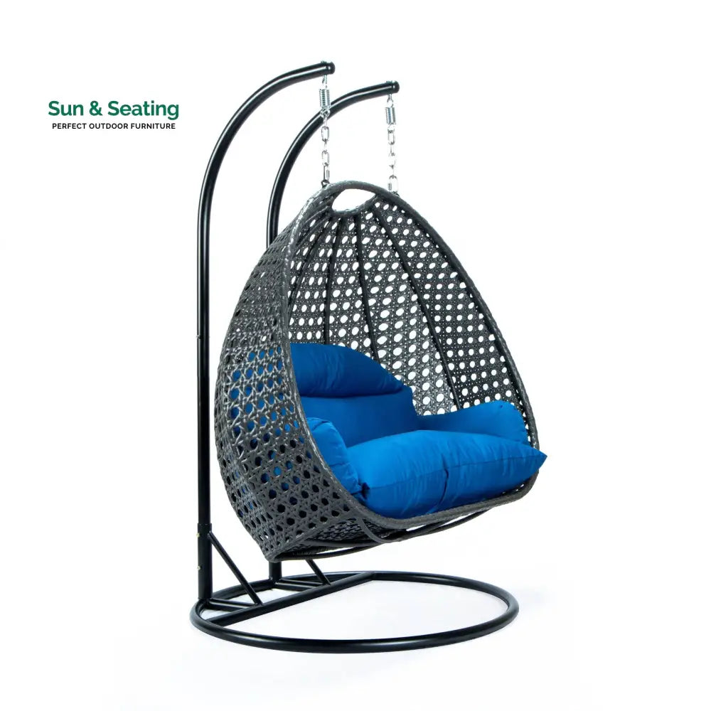 Paccio Double Seater Hanging Swing With Stand For Balcony Garden Swing (Dark Grey) Swings