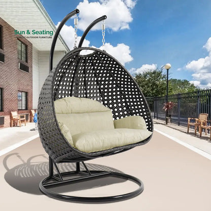 Paccio Double Seater Hanging Swing With Stand For Balcony Garden Swing (Dark Grey) Taupe Swings