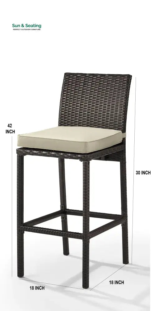 Paccio Outdoor Patio Bar Chair 2 Chairs For Balcony (Brown) Bar Sets