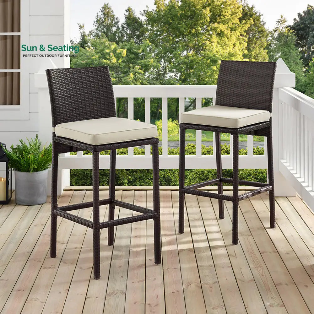 Paccio Outdoor Patio Bar Chair 2 Chairs For Balcony (Brown) Bar Sets