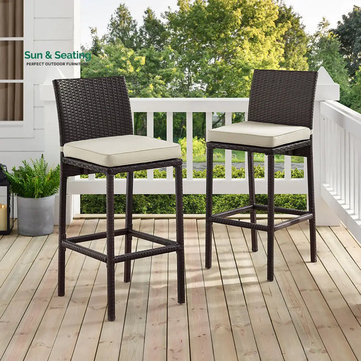 Paccio Outdoor Patio Bar Chair 2 Chairs For Balcony (Brown) Bar Sets