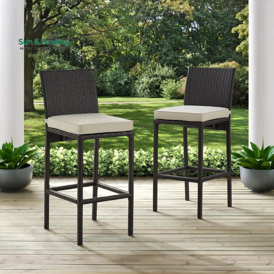 Paccio Outdoor Patio Bar Chair 2 Chairs For Balcony (Brown) Bar Sets